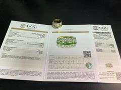 CERTIFIED 18K YELLOW GOLD LADIES  DIAMOND AND EMERALD RING / BAND