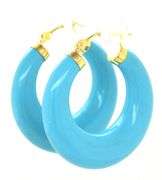 10kt Yellow gold Synthetic Turquoise hoop earrings