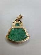 Antique 14KT Yellow Gold Hand Carved Jade Buddha Pendant