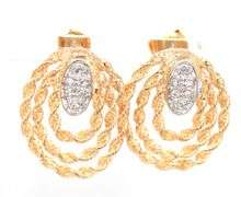 14kt Yellow gold Triple row twisted rope diamond accent earrings
