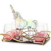 Unicorn Wine & Whiskey Decanter Set with 4 Pink Sparkle Glasses