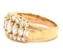 14kt Yellow gold 1ctw marquise and round brilliant cut 3 row diamond band