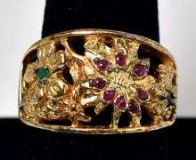 Ruby, Emerald and Sapphire Gemstone Ring in Vermeil Sterling Silver