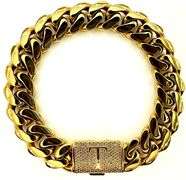 Sparkling 14 Kt Gold Plate 74.6 Grams Monogramed Initial "T" Curb Link Bracelet