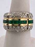 CERTIFIED 18K YELLOW GOLD LADIES  DIAMOND AND EMERALD RING / BAND