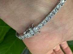 Rhodium Plated 925 Sterling Silver Moissanite Stone 3mm Tennis Bracelet 7 Inch