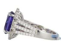 New 4.50ct Oval Tanzanite and 1.45ctw Diamond Frame Triple Shank Ring in 14K