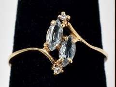 Beautiful 10K Yellow Gold Blue Topaz Gemstone Ring with Diamond Accents