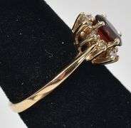 Gorgeous 14K Yellow Gold Red Garnet Gemstone and Diamond Ring