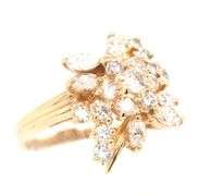 14kt Yellow gold 1ctw marquise and RBC diamond cluster ring
