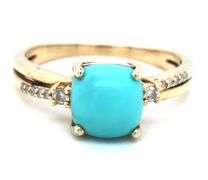 14kt Yellow gold cushion turquoise and diamond ring