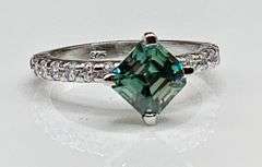Exceptional 2.35 Ct Lab Simulated Russian Alexandrite and Diamond Asscher Cut Ring