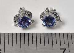 Beautiful 10K white Gold Approx. 1.38CTW Tanzanite Gemstone Stud Earrings with Diamond Accents