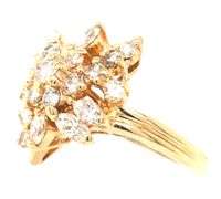 14kt Yellow gold 1ctw marquise and RBC diamond cluster ring