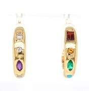 14kt Yellow gold multi gemstone hoop earrings