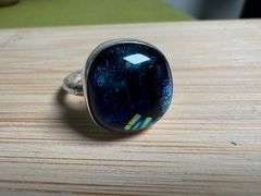Sterling Silver 925 One of a Kind Dichroic Glass Ring Size 7