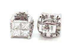 14kt White gold 1.20ctw invisible set diamond under halo stud earrings