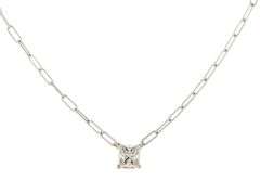 1.01ct Princess Cut Diamond Solitaire Paperclip Chain Necklace in 14K