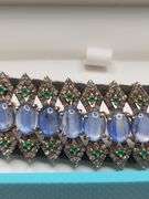 New! +15 ctw all natural sapphire, emerald and diamond  weaved on fabric bracelet