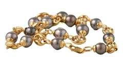 Black Tahitian Pearl and Gucci Link Chain Station Necklace in 18K