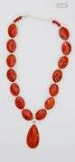 925 Sterling Silver LUC Sign Lucas Lameth Red Coral Pendant and Disk Shape Bead Necklace
