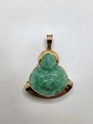 Antique 14KT Yellow Gold Hand Carved Jade Buddha Pendant