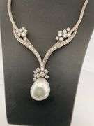 CERTIFIED 18K WHITE GOLD VINTAGE / ANTIQUE DIAMOND AND PEARL NECKLACE