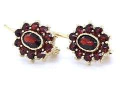 14kt Yellow gold Garnet cluster dangle earrings