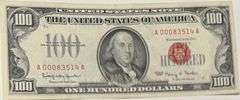 Near Unc 1966 $100 Red Seal US Note
