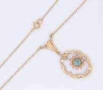 10KT Yellow Gold With Blue Topaz Dangle Pendant With Chain