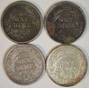 Sharp 1892, 1899, 1910, & 1912 Barber Dimes. Full Liberty's