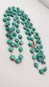 925 Sterling Silver Long Cross shape Turquoise Bead Necklace