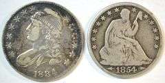 Sharp 1834 Bust  and 1854-O with Arrows Half Dollars