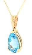 14kt Yellow gold pear shaped blue topaz pendant on chain