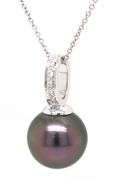 18kt White gold 12mm Peacock Tahitian pearl and diamond pendant on chain