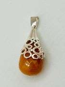 Italian 925 Sterling Silver Faceted Amber With Ornate Filigree Setting Pendant