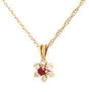 14kt Yellow gold ruby and diamond pendant on chain