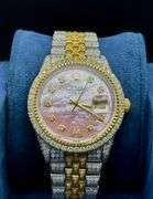 New Custom Iced Out Two-tone Bustdown Rolex Datejust 36mm Pink MOP