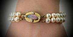 Pearl Bracelet with Stunning Opal and Diamond 14K Clasp