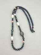 925 Sterling Silver Ross Simons Iridescent Gray And pinK Pearl With Rhinestone Accent Necklace