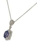 New 5.02ct Oval Tanzanite and 1.63ctw Diamond Double Frame Pendant Necklace in 14K