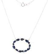 14kt White gold blue sapphire and diamond oval Garland pendant on chain