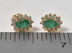 Admirable 14K Yellow Gold Approx. 0.44CTW Emerald Gemstone Stud Earrings with Diamond Accents