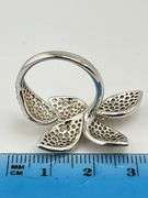 925 Sterling Silver Modern Five leaf Petal Pave Ring