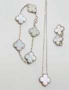 18KT White Gold Set of Mother Of Pearl And Gold Pieces Include Bracelet , Pendant And Earrings