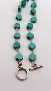 925 Sterling Silver Long Cross shape Turquoise Bead Necklace
