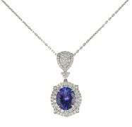 New 5.02ct Oval Tanzanite and 1.63ctw Diamond Double Frame Pendant Necklace in 14K