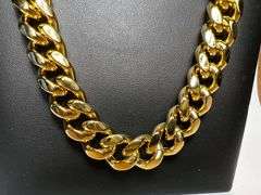 Huge 208.3 Grams 14 Kt Gold Plated Curb Link Necklace