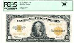 Choice XF 1922 Series Large Size $10 Gold Certificate (Fr-1173)