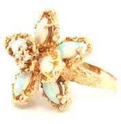 14kt Yellow gold marquise opal and diamond cluster flower ring